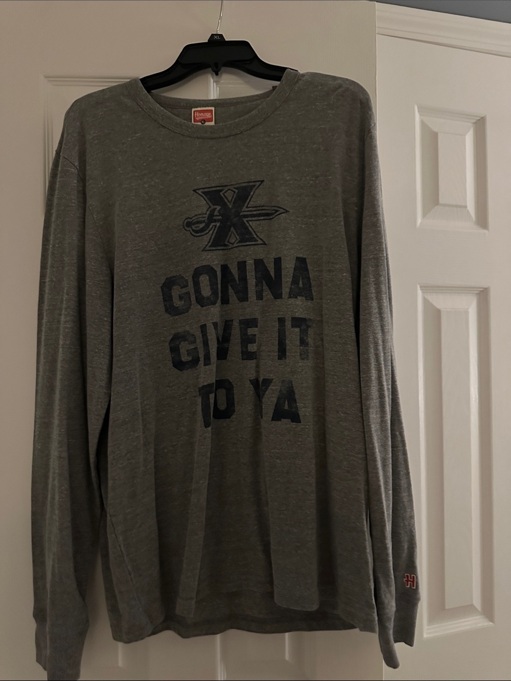 Heather Gray Long Sleeve Graphic Tee with Navy Print Xavier